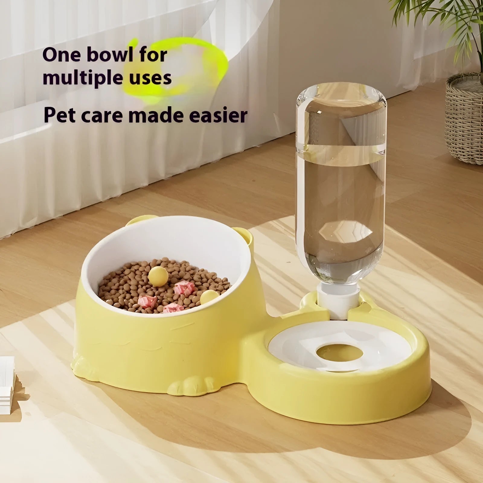 Automatic drinking pet basin with two bowls in haze blue colour