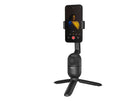 Black mobile phone bracket with face-following PTZ head mounted on a collapsible tripod.