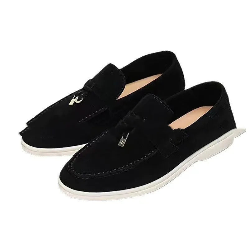 Slip-on casual loafers with round steel toe cap and high-top artificial PU upper