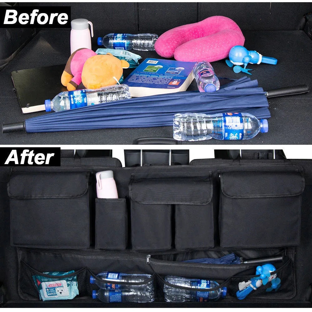 Waterproof Oxford cloth car boot hanging storage organiser with handle in black colour options