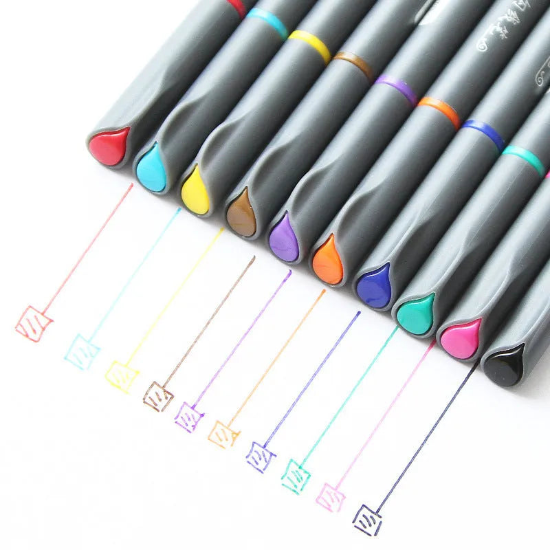 Pack of ten 0.38mm hook line pens for technical drafting, each 15.8cm long.