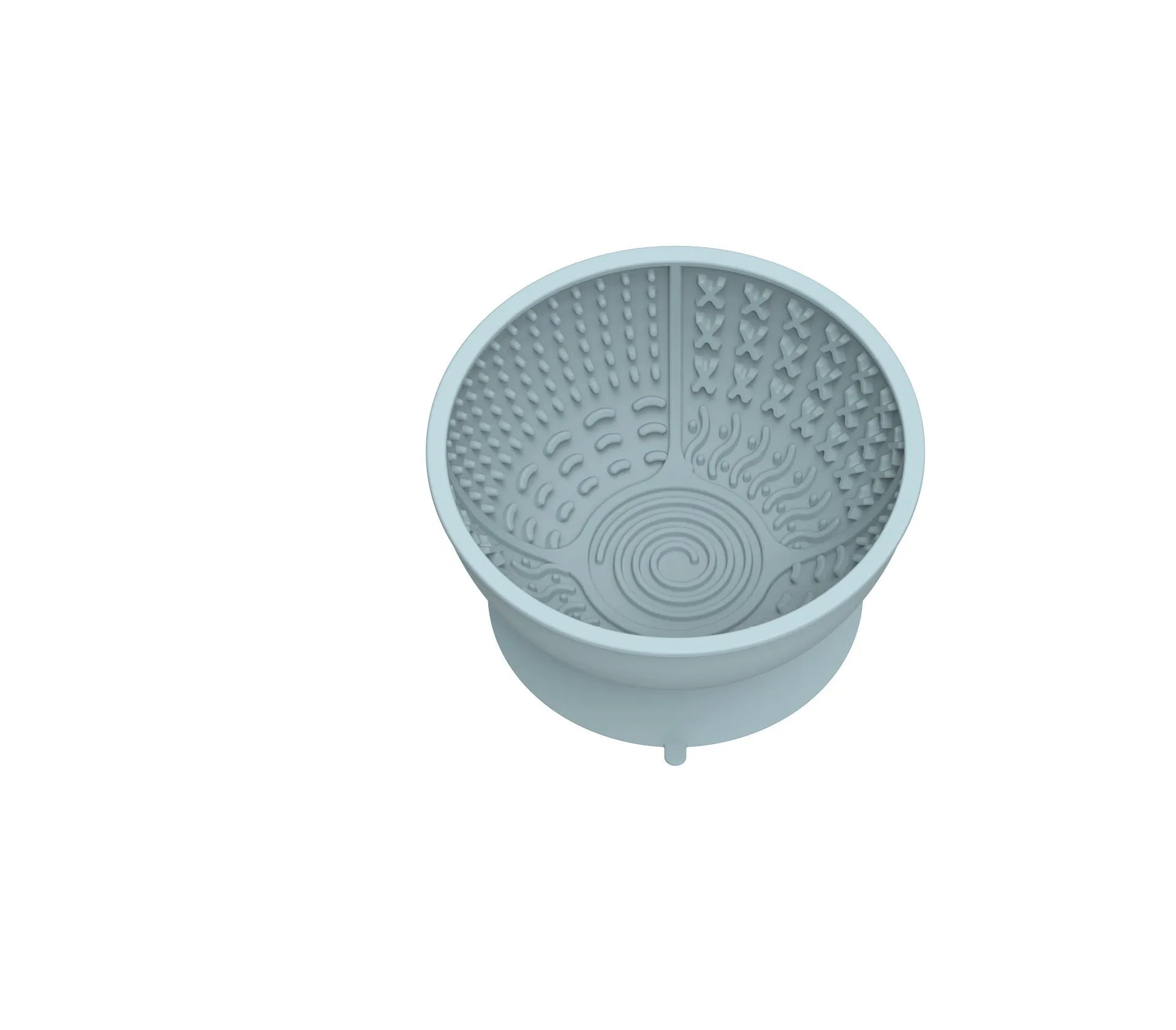 Cyan silicone dog slow feeder bowl with suction cup base and textured licking mat surface