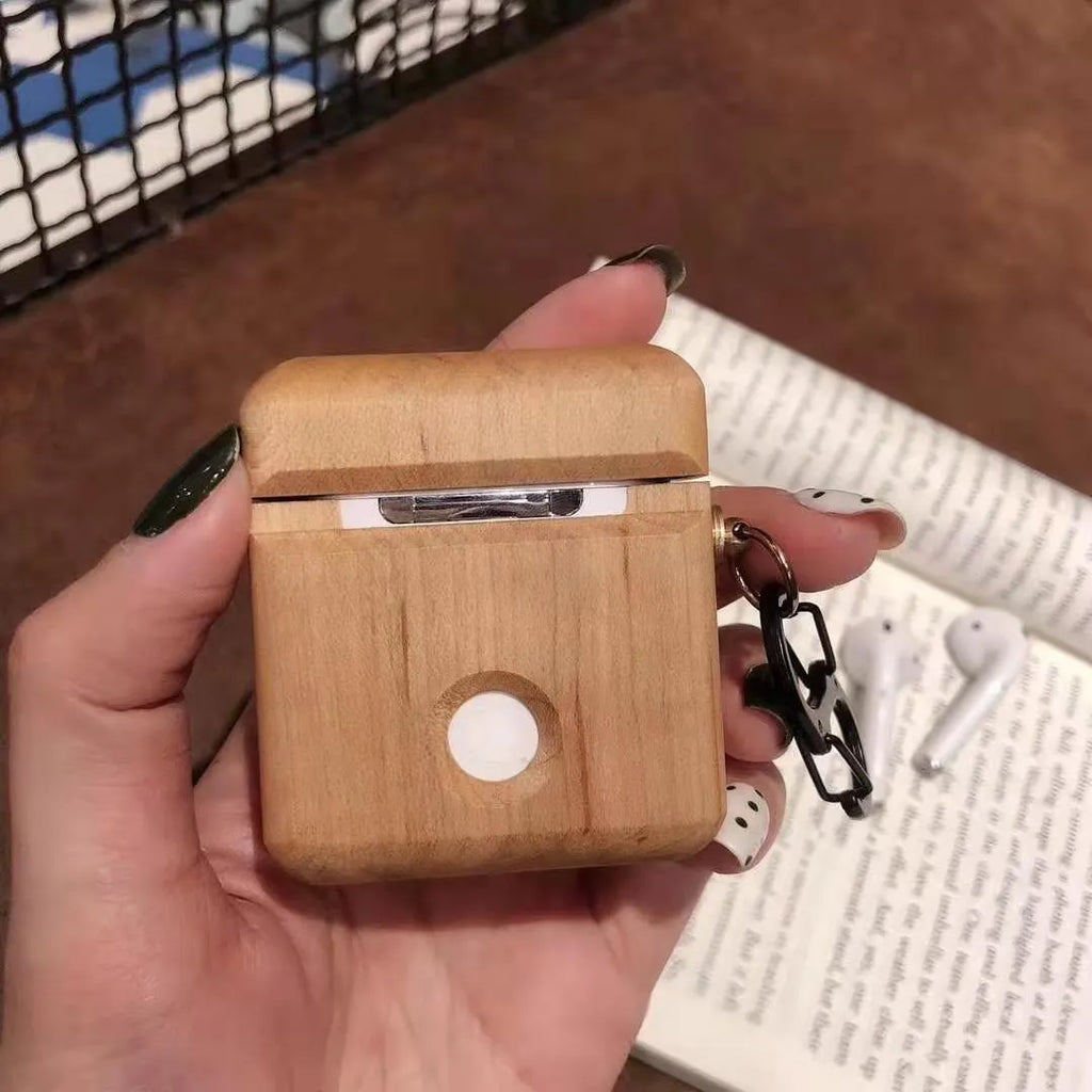 Solid wood Bluetooth earphone case compatible with Apple, drop-proof, cartoon style, 4 colour options