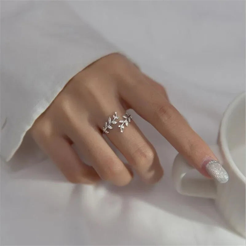 Leaf branch ring for women with copper base and electroplated gold or silver finish