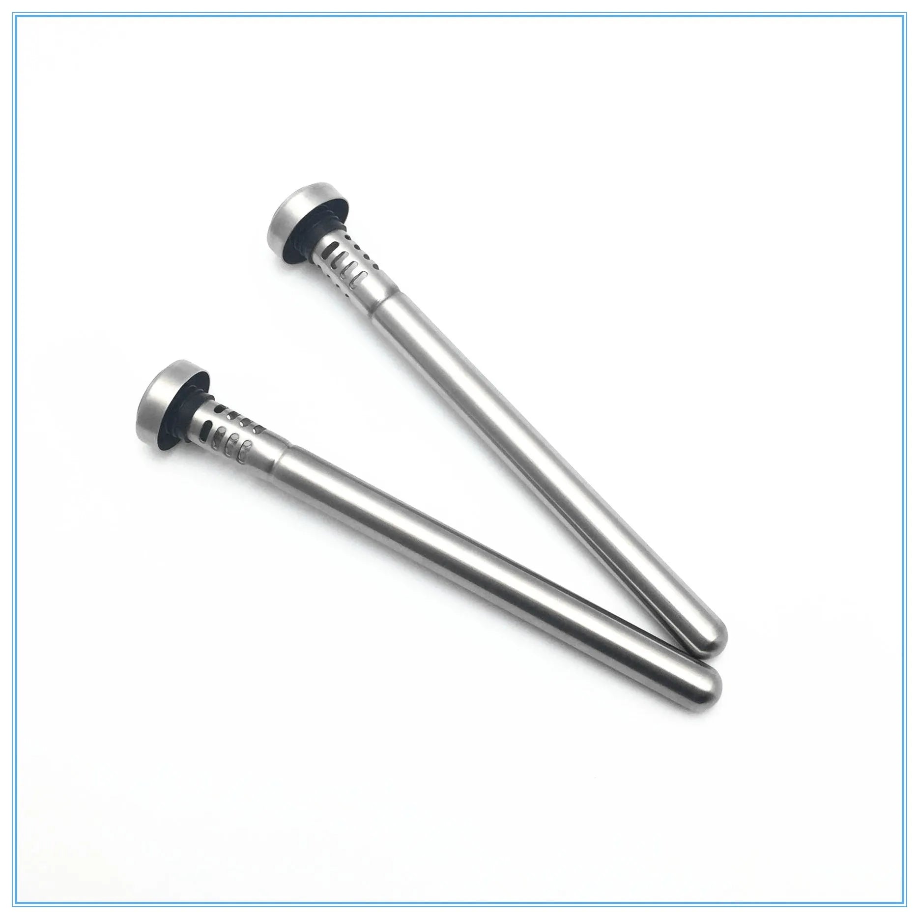 Stainless steel wine cooling rod and pourer in silver, with a bottle of red wine