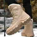 Cowhide leather hi-top hiking shoes in black brown beige colours for outdoor activities