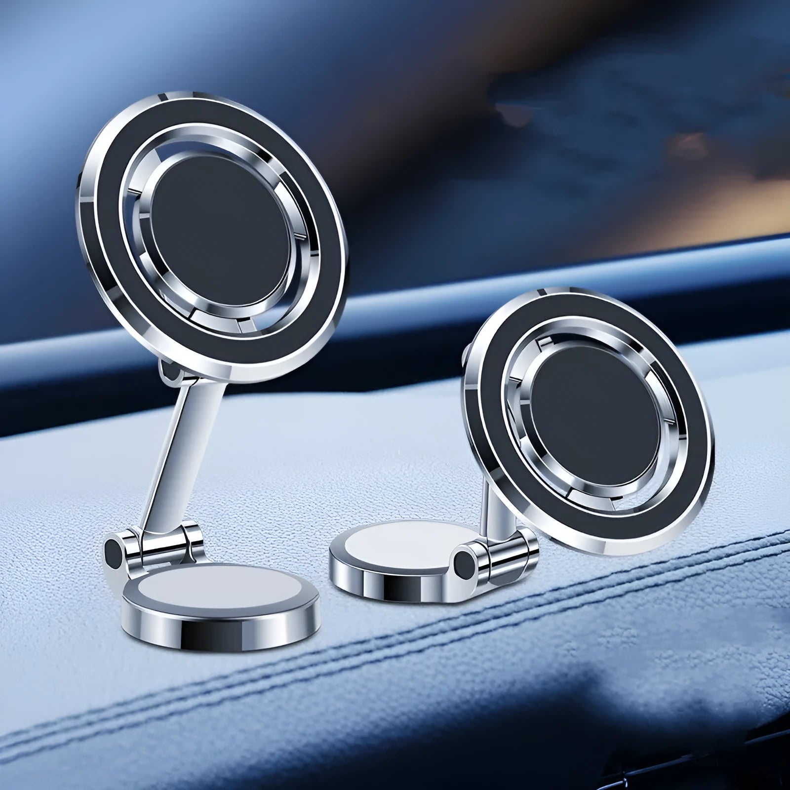Car mobile phone holder with flexible clip and 360-degree rotating bracket mounted on centre console