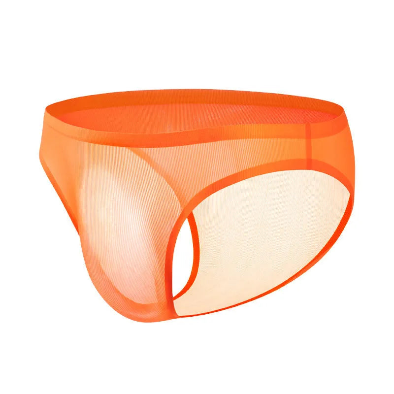 Ultra-thin ice silk seamless low waist panties in various solid colours on a white background.