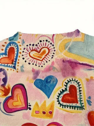Digital printed loose fit top with lapel collar in various sizes showing all-over printing design