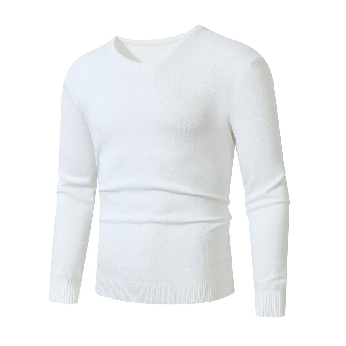 European and American casual long-sleeve V-neck sweater base layer in beige, loose fit, polyester knit