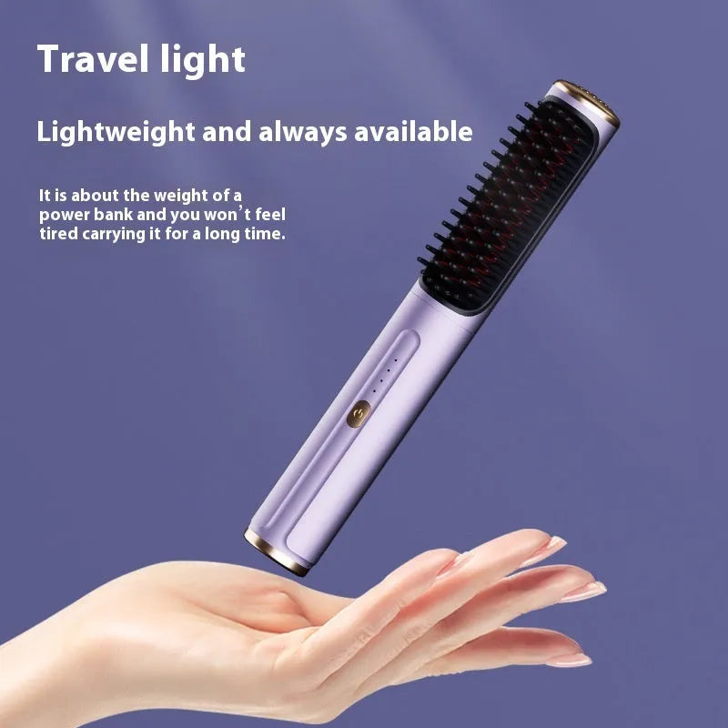 Wireless anion straight comb in rose gold colour for portable hair styling