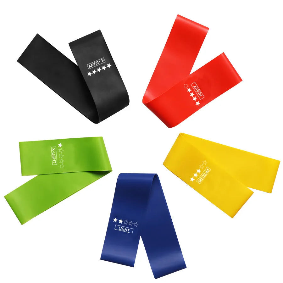 Five TPE resistance bands set with cloth bag and manual for leg, butt and yoga exercise