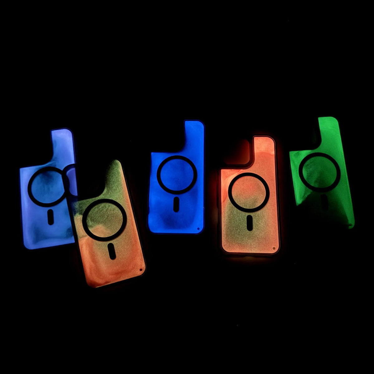 Luminous quicksand magnetic suction phone case for iPhone 14 Pro Max in transparent colour with glow-in-the-dark effect