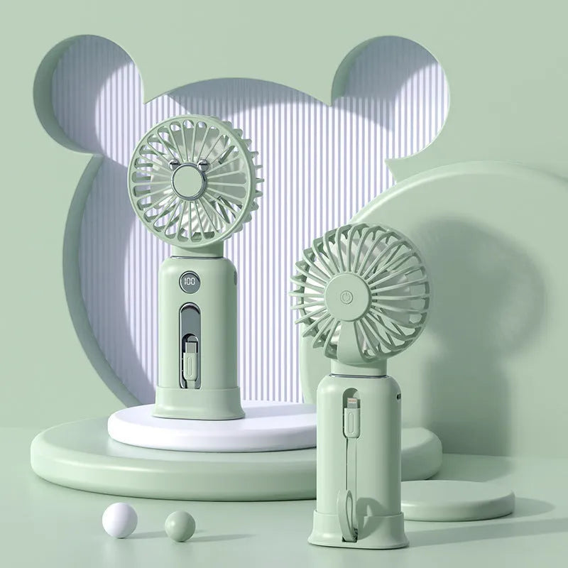 2-in-1 handheld fan with power bank, purple, 88mm brushless blades, compact USB rechargeable portable fan