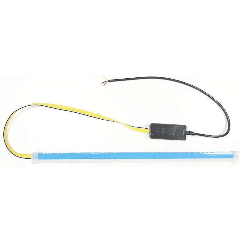 Waterproof silicone car LED daytime running light and flowing turn signal strip in multiple colours.
