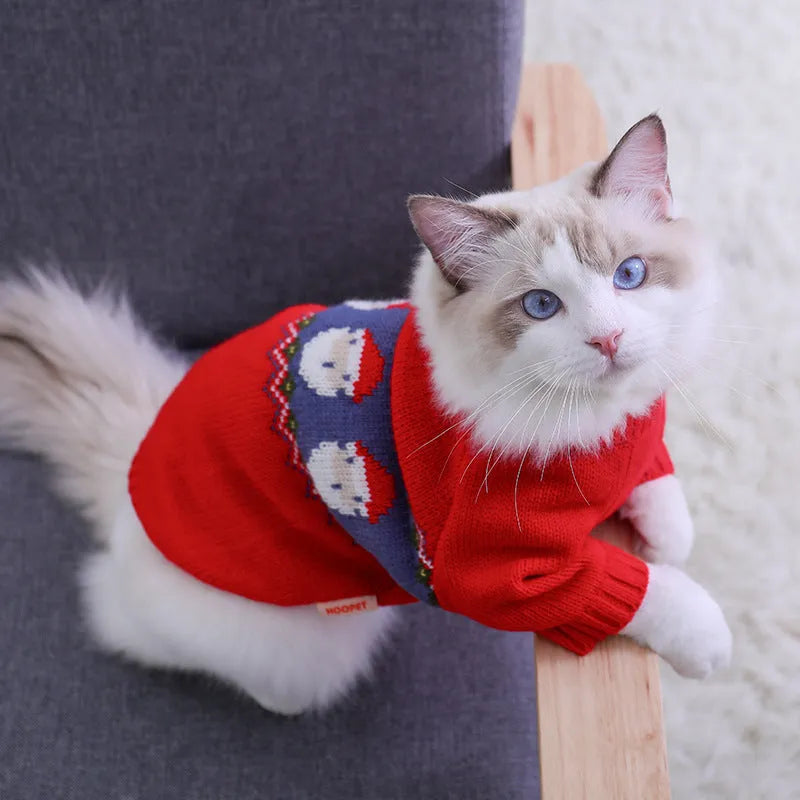 Red jacquard acrylic Christmas sweater for small dogs and cats, five sizes XS-XL, Europe America style