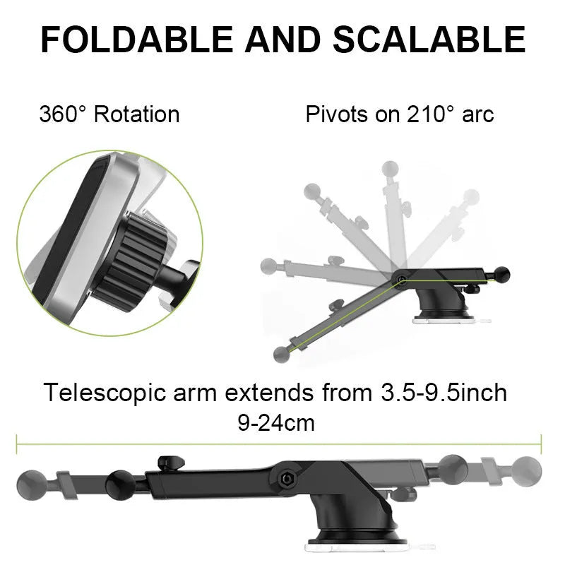Magnetic suction car phone bracket in grey ABS PVC material on car dashboard