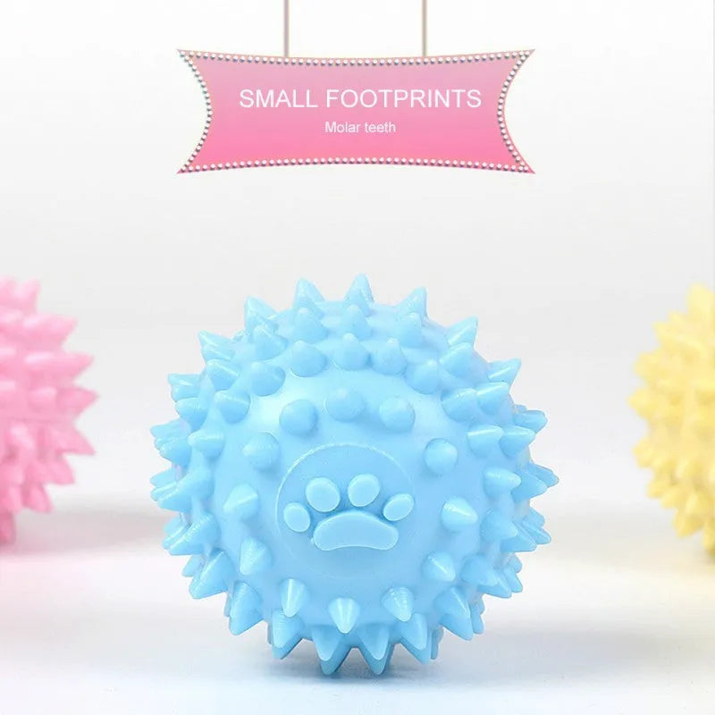 Blue TPR dog chewing ball with footprint design, 6cm diameter for tooth cleaning