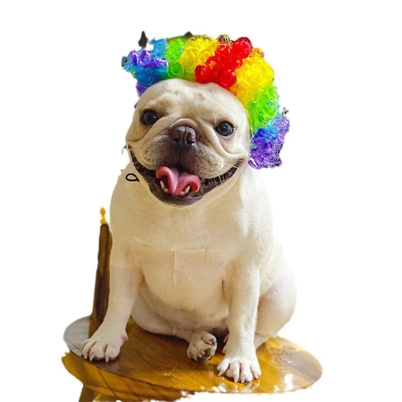 Adjustable pet wig sheath headdress for dogs and cats in multiple colours and styles