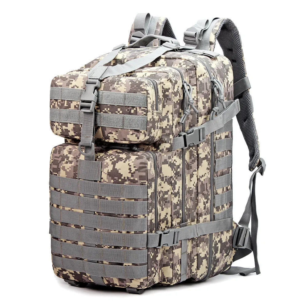 Outdoor army camouflage multi-functional backpack in Jungle Camouflage pattern with Oxford cloth material and 36-55L capacity