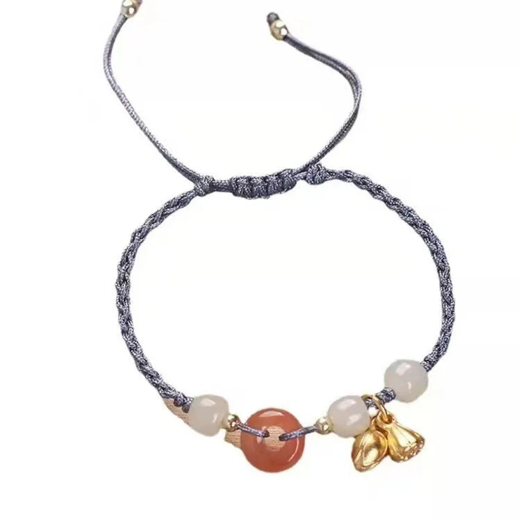 Hetian jade bracelet with constellation carving and adjustable coloured strap
