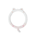 Plush cartoon animal steering wheel cover with rabbit fur trim, fitted on a 38cm car steering wheel.