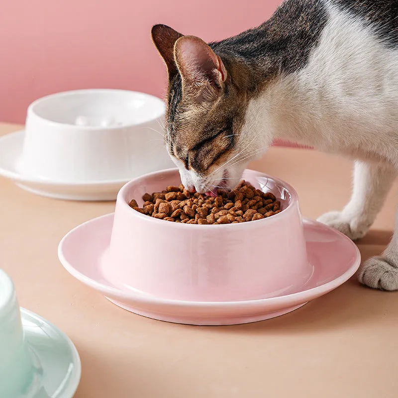 Ceramic anti-choking slow food pet bowl with neck protection in green colour