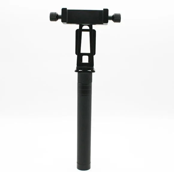 Black retractable aluminium selfie stick with Bluetooth remote and phone mount extended