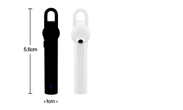 Compact wireless Bluetooth headset measuring 5.6cm with black and white colour options