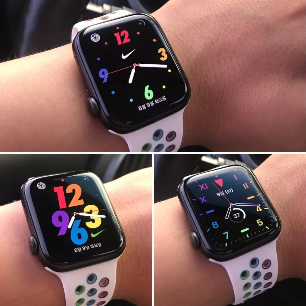 Black silicone sports wristband with a single buckle clasp on a wrist, showing strap size.