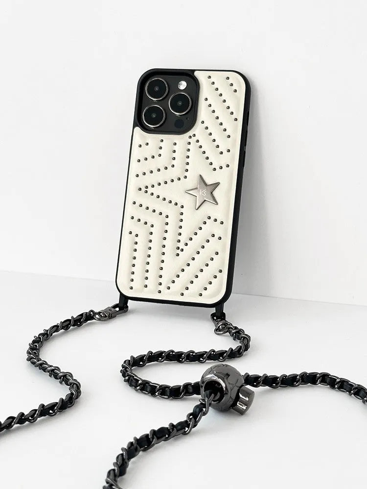 Rivet Crossbody High Sense Phone Case Anti-Fall Leather Protective Cover for iPhone 15 15 Plus 15 Pro 15 Pro Max 14 Pro Max 14 Pro 14 Plus 14 13 Pro Max 13 Pro 13 12 Pro Max 12 Pro 12 11 11 Pro Max Black Milk Apricot