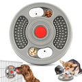 Blue and grey plastic dog slow feeder bowl with anti-slip base and food puzzle grooves