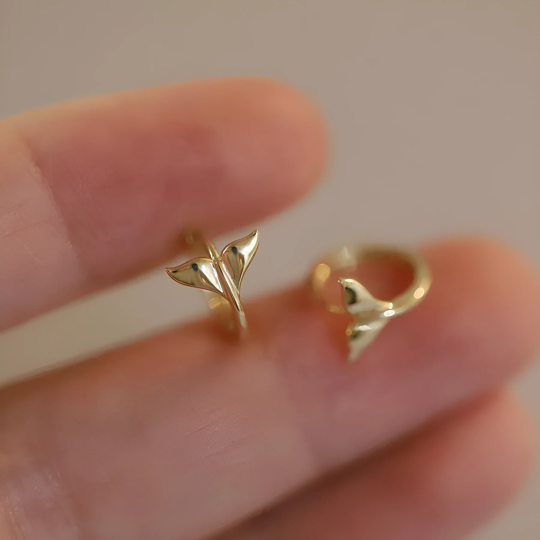 S925 sterling silver fishtail ear rings with 14k gold finish, 8mm inner diameter