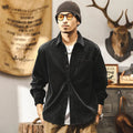 Men's loose-fit black corduroy shirt jacket with long sleeves