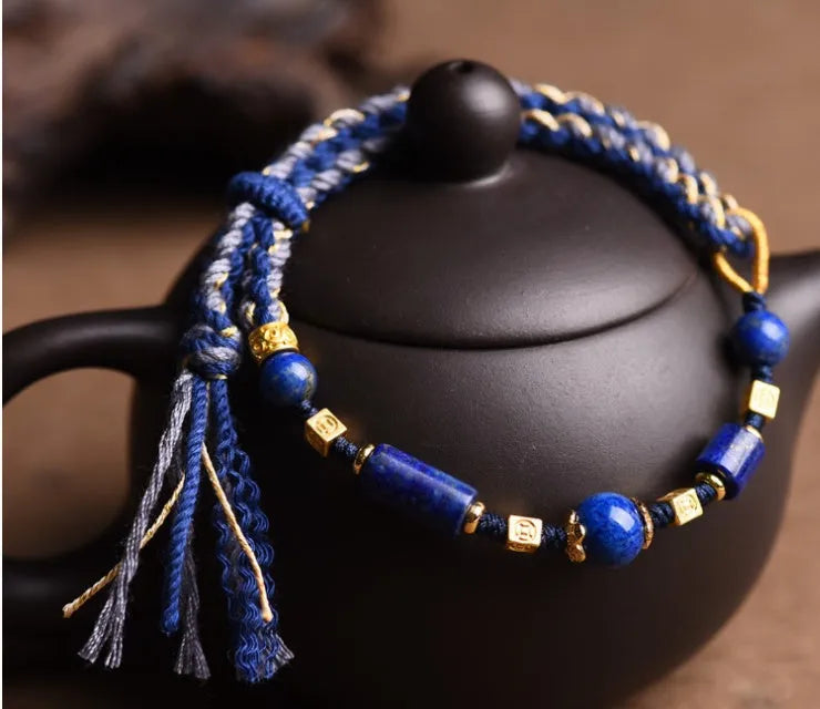 DIY woven watch band with hand-woven rope design in flexible wire showing ethnic style details