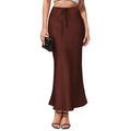 Asymmetric high-waist acetate satin skirt in multiple colours with irregular stitching detail