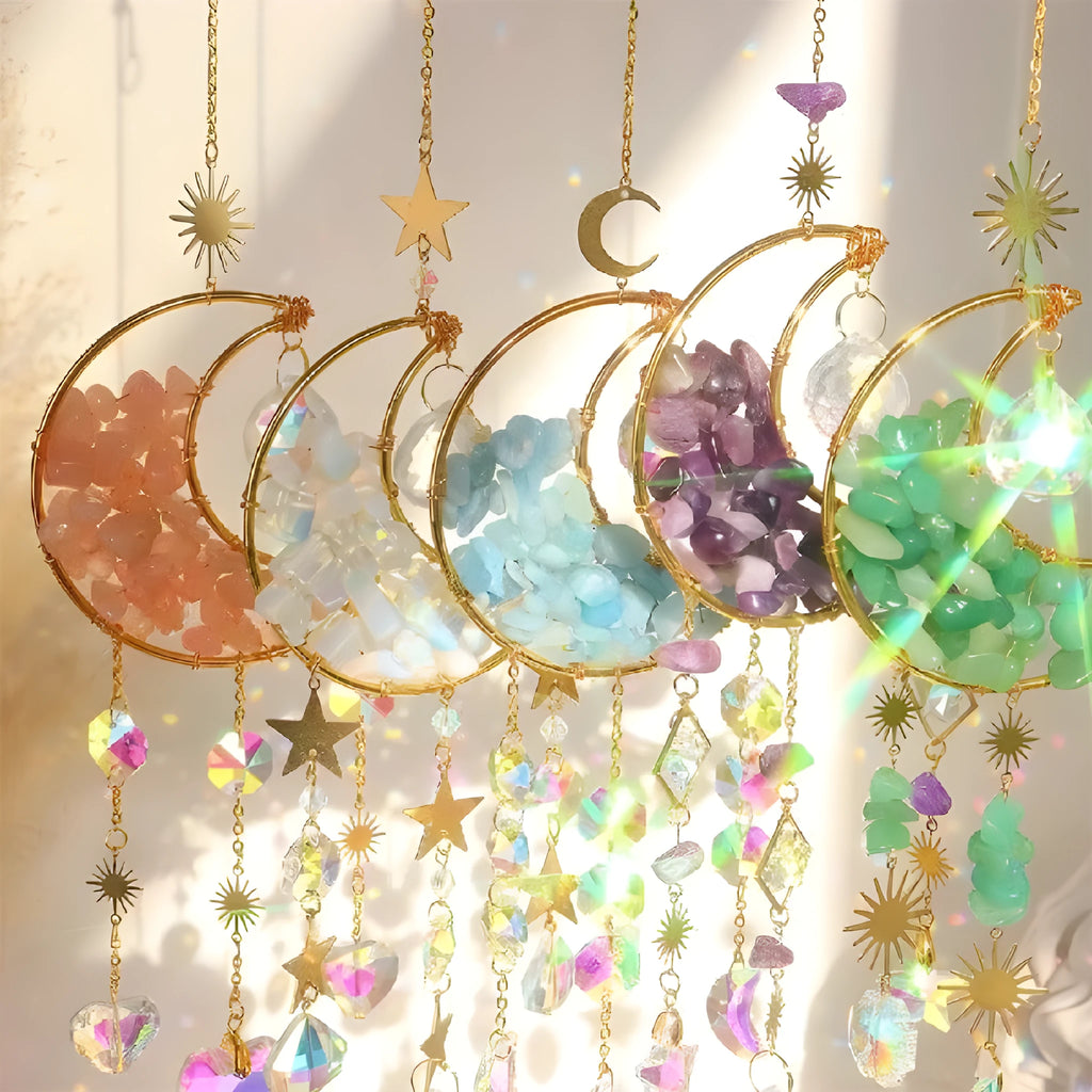 K9 crystal moon-shaped car pendant on a metal chain in a choice of five colours.