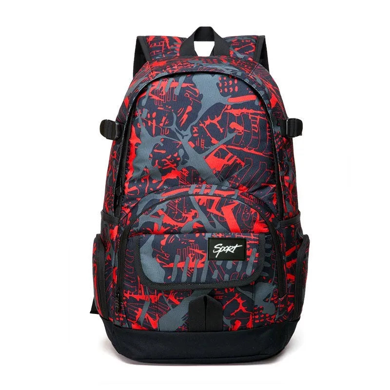 Blue classic nylon backpack with large main compartment and adjustable shoulder straps.