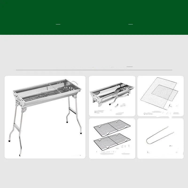 Stainless steel portable folding barbecue oven with cooking grill.
