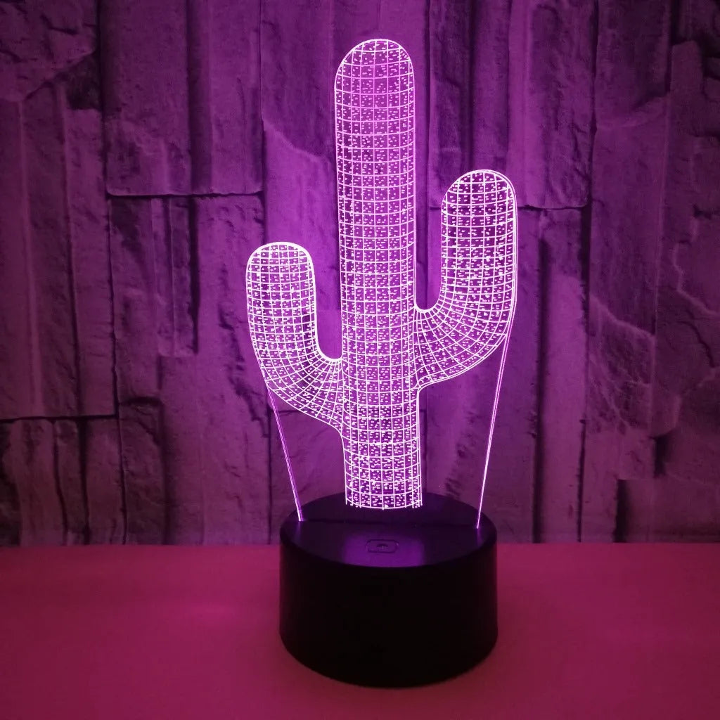 Cactus 3D small night lamp with colourful light, acrylic board, ABS base and USB power supply