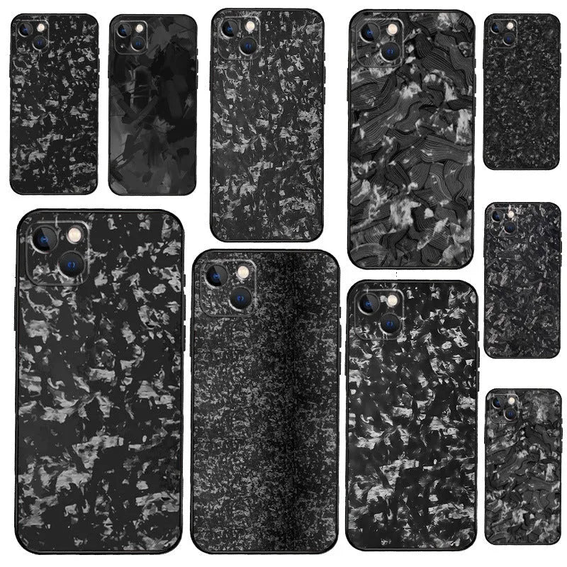 Forged carbon drop-resistant TPU phone case for iPhone with sprayed finish in multiple colours