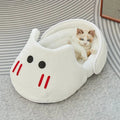 Grey plush round pet bed with removable cover showing mattress base and round sides