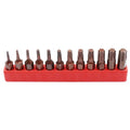 12-piece T6 to T40 magnetic screwdriver bit set with hollow and solid hexagon designs in black steel