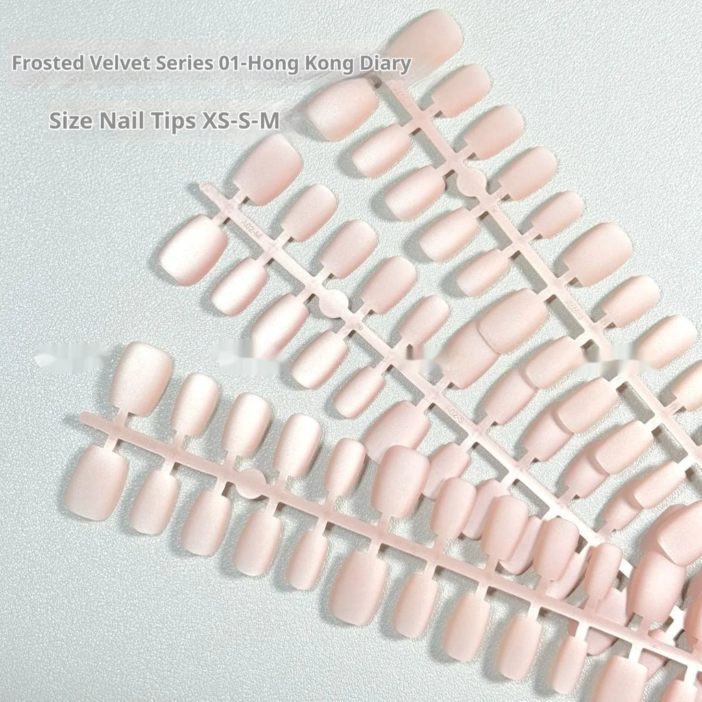 Frosted Velvet Cat's Eye 01 artificial nail set showing electroplated pattern and short ladder sizes on a card.