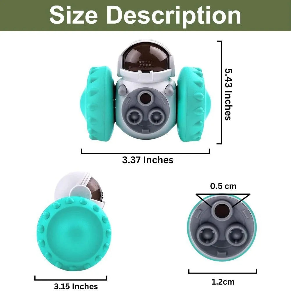 Self-balancing dog treat dispenser puzzle toy with robot design in multiple colours
