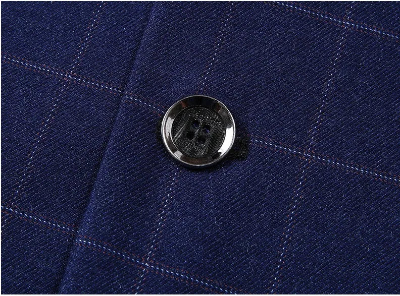 Men's plaid leisure suit coat, loose fit, dimensional patch pocket, long sleeves, blue colour, front view