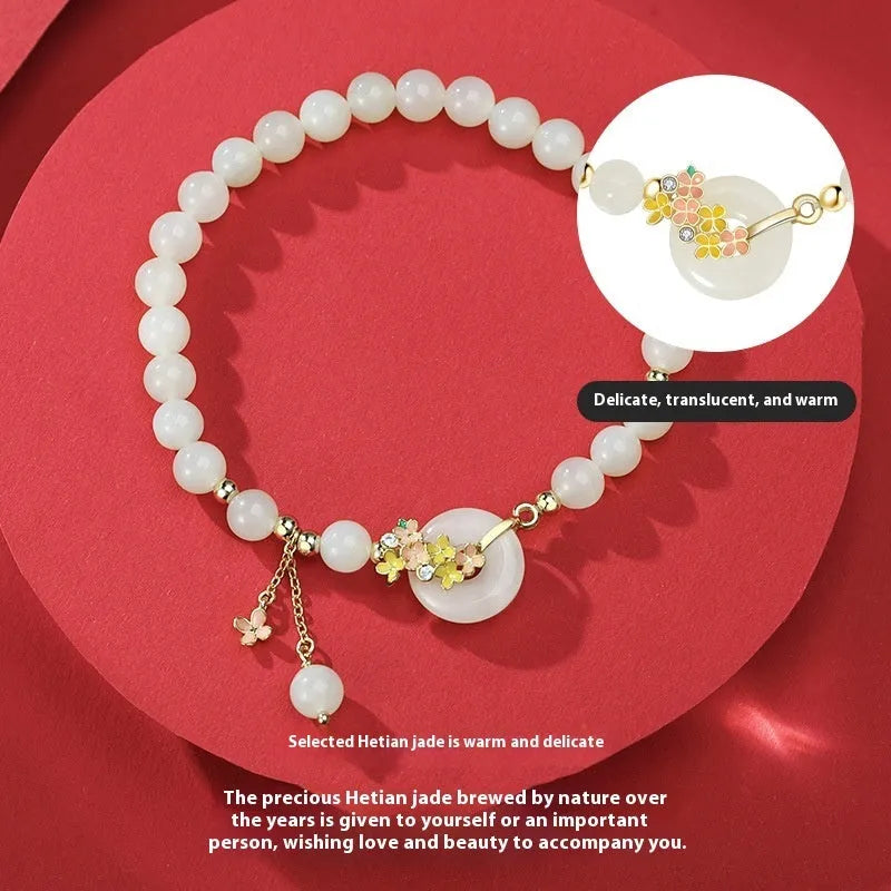 Osmanthus Peace Buckle S925 sterling silver jade bracelet with inlaid gemstone