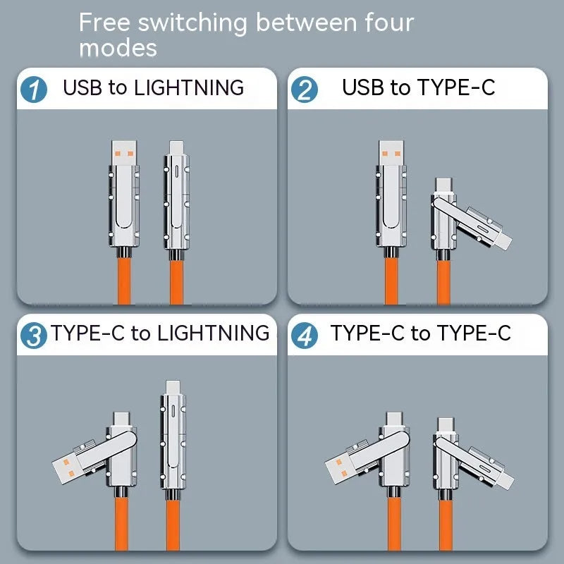 Fast charging mobile phone cable with zinc alloy connectors in orange colour