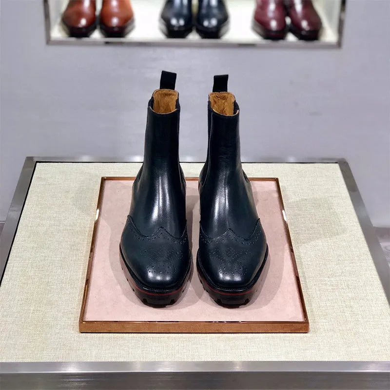 High-top business casual leather shoes in black and black-orange colours
