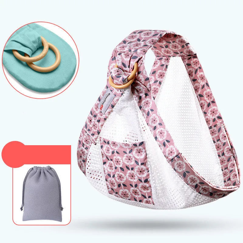 Adjustable baby wrap carrier sling in various colours, shown as a cotton or mesh infant carrier and nursing cover.